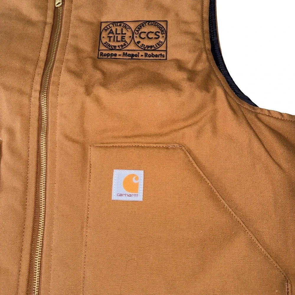 Carhartt Duck Arctic Quilt Lined Vest Brown Mens L Workwear V01 BRN Embroidered
